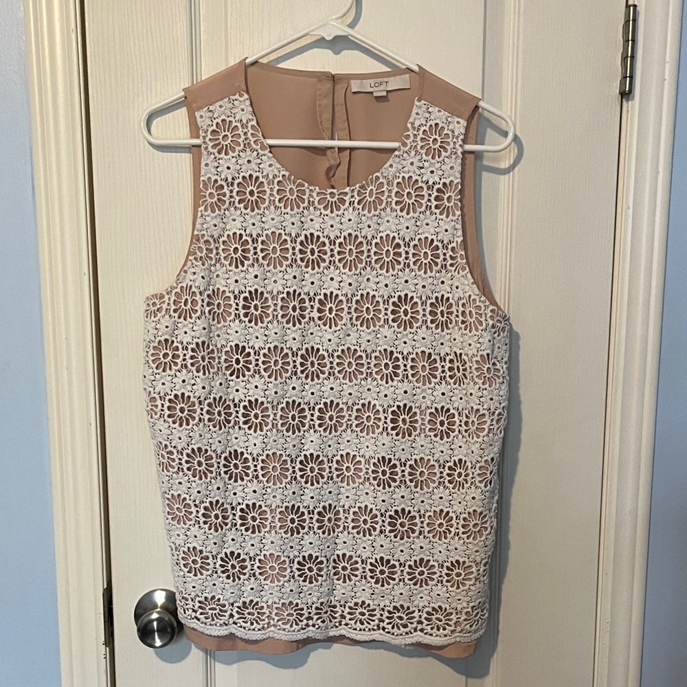 LOFT Women's White Floral Lace Sleeveless Blouse